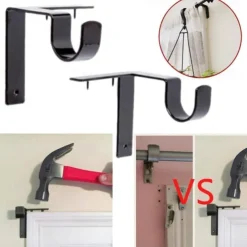 2/4PcS Curtain Pole Bracket No Drill Curtain Rod Holder Wooden Window Frame