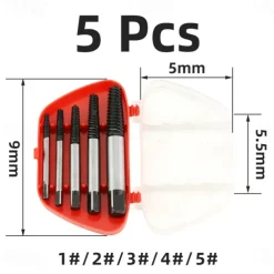 5/6/8Pcs Damaged and Stripped Screw Extractor Set, Broken Bolt Extractor and Broken Water Pipe Remover Set, Left Hand Spiral Removal Tool Kit with Storage Case