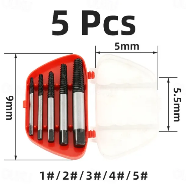 5/6/8Pcs Damaged and Stripped Screw Extractor Set, Broken Bolt Extractor and Broken Water Pipe Remover Set, Left Hand Spiral Removal Tool Kit with Storage Case