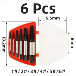 5/6/8Pcs Damaged and Stripped Screw Extractor Set, Broken Bolt Extractor and Broken Water Pipe Remover Set, Left Hand Spiral Removal Tool Kit with Storage Case