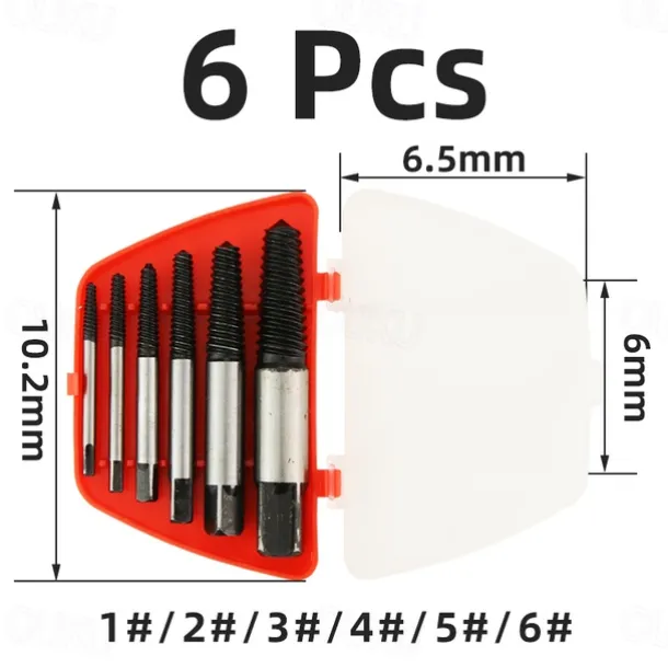 5/6/8Pcs Damaged and Stripped Screw Extractor Set, Broken Bolt Extractor and Broken Water Pipe Remover Set, Left Hand Spiral Removal Tool Kit with Storage Case