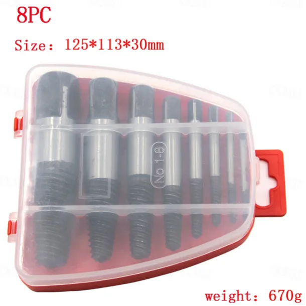 5/6/8Pcs Damaged and Stripped Screw Extractor Set, Broken Bolt Extractor and Broken Water Pipe Remover Set, Left Hand Spiral Removal Tool Kit with Storage Case
