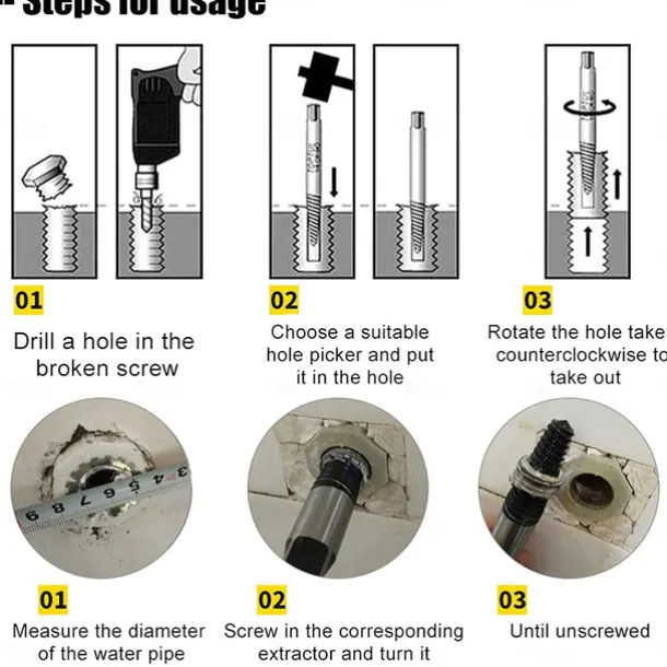 5/6/8Pcs Damaged and Stripped Screw Extractor Set, Broken Bolt Extractor and Broken Water Pipe Remover Set, Left Hand Spiral Removal Tool Kit with Storage Case