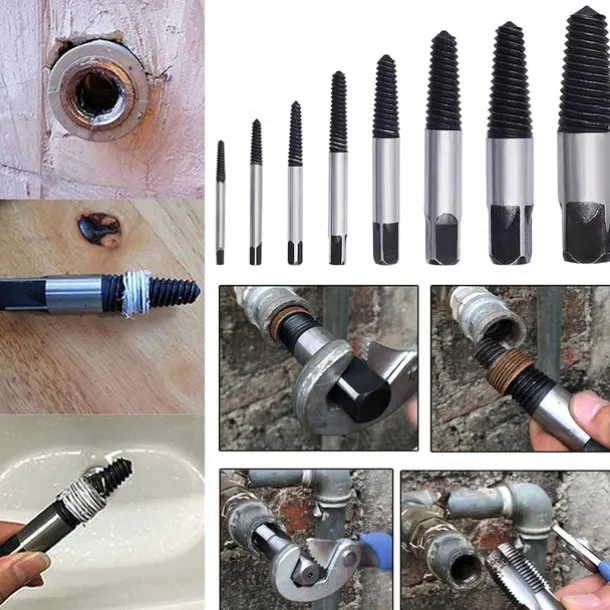 5/6/8Pcs Damaged and Stripped Screw Extractor Set, Broken Bolt Extractor and Broken Water Pipe Remover Set, Left Hand Spiral Removal Tool Kit with Storage Case