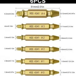 6pcs Damaged Screw Extractor Set Double Head Screw Remover Tools for Easy Out Bolt Extractor & Broken Head Screw Removers - High Speed Steel