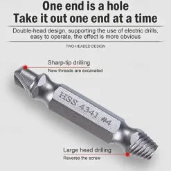 6pcs Damaged Screw Extractor Set Double Head Screw Remover Tools for Easy Out Bolt Extractor & Broken Head Screw Removers - High Speed Steel