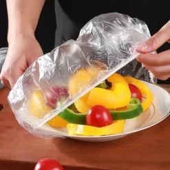 100pcs Disposable Plastic Wrap Cover Large Disposable Food Cover, Elastic Plastic Covers For Dishe Wrap Clings Film Dish Plate Fresh Keeping Cover Kitchen Refrigerator Accessories