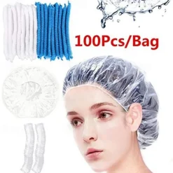 100pcs Disposable Shower Caps,Multi-Purpose Thickening Elastic Bath Cap Plastic Waterproof Clear Shower Caps Bath Shower Hair Caps Women Spa,Home Use, Hotel and Hair Salon, Portable Travel