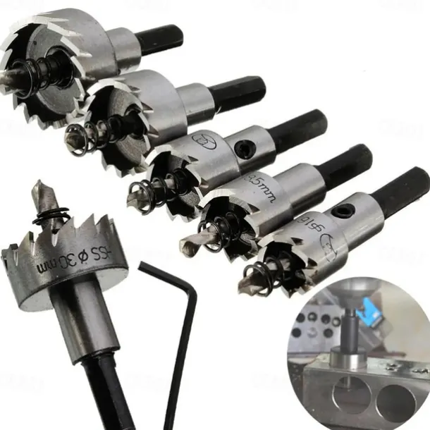 5Pcs Drill Bit Carbide Tip HSS Hole Saw Set Stainless Steel Metal Alloy 16/18.5/20/25/30mm Woodworking Tools