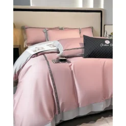 4PCS Duvet Cover Bedding Set 100% Organic Cotton Soft and Breathable Fabric Includes Duvet Cover and Pillowcases for a Comfortable Sleep