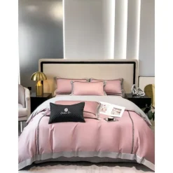 4PCS Duvet Cover Bedding Set 100% Organic Cotton Soft and Breathable Fabric Includes Duvet Cover and Pillowcases for a Comfortable Sleep