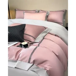 4PCS Duvet Cover Bedding Set 100% Organic Cotton Soft and Breathable Fabric Includes Duvet Cover and Pillowcases for a Comfortable Sleep