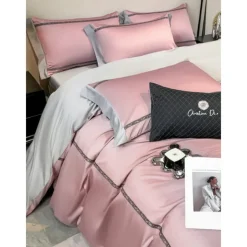 4PCS Duvet Cover Bedding Set 100% Organic Cotton Soft and Breathable Fabric Includes Duvet Cover and Pillowcases for a Comfortable Sleep
