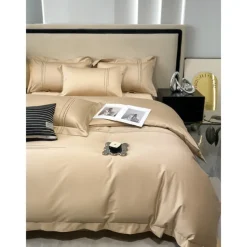 4PCS Duvet Cover Bedding Set 100% Organic Cotton Soft and Breathable Fabric Includes Duvet Cover and Pillowcases for a Comfortable Sleep