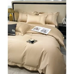 4PCS Duvet Cover Bedding Set 100% Organic Cotton Soft and Breathable Fabric Includes Duvet Cover and Pillowcases for a Comfortable Sleep