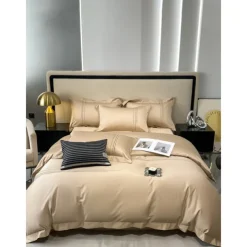 4PCS Duvet Cover Bedding Set 100% Organic Cotton Soft and Breathable Fabric Includes Duvet Cover and Pillowcases for a Comfortable Sleep