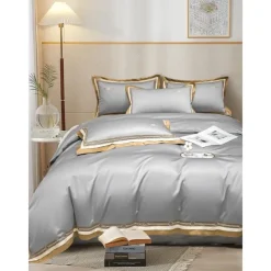 4PCS Duvet Cover Bedding Set 100% Organic Cotton Soft and Breathable Fabric Includes Duvet Cover and Pillowcases for a Comfortable Sleep