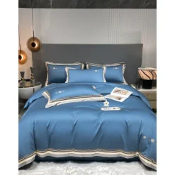 4PCS Duvet Cover Bedding Set 100% Organic Cotton Soft and Breathable Fabric Includes Duvet Cover and Pillowcases for a Comfortable Sleep