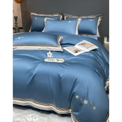 4PCS Duvet Cover Bedding Set 100% Organic Cotton Soft and Breathable Fabric Includes Duvet Cover and Pillowcases for a Comfortable Sleep