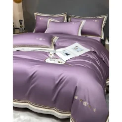 4PCS Duvet Cover Bedding Set 100% Organic Cotton Soft and Breathable Fabric Includes Duvet Cover and Pillowcases for a Comfortable Sleep