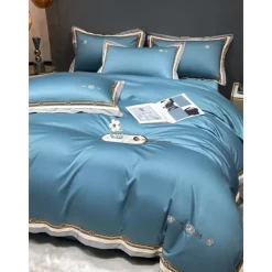 4PCS Duvet Cover Bedding Set 100% Organic Cotton Soft and Breathable Fabric Includes Duvet Cover and Pillowcases for a Comfortable Sleep