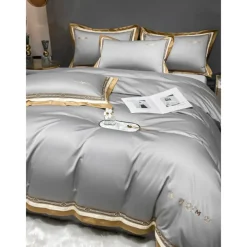 4PCS Duvet Cover Bedding Set 100% Organic Cotton Soft and Breathable Fabric Includes Duvet Cover and Pillowcases for a Comfortable Sleep