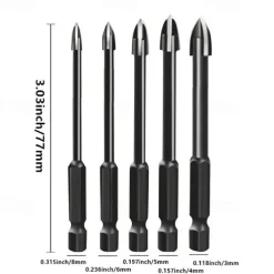5pcs Efficient Universal Drilling Tools, Multifunctional Triangle Cross Alloy Drill Bit Set, Cemented Carbide Anti-Rust Attachments For Power Tools, Cross Spear Head Drill Bits