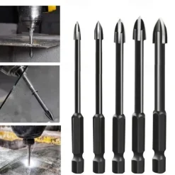 5pcs Efficient Universal Drilling Tools, Multifunctional Triangle Cross Alloy Drill Bit Set, Cemented Carbide Anti-Rust Attachments For Power Tools, Cross Spear Head Drill Bits