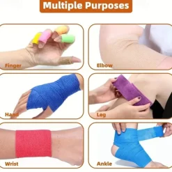 12PCS Elastic Self-Adhesive Bandages - Durable First Aid Wrap for Sports Wrist & Ankle Support - Comfortable Reusable Quick-Apply 12-Color Variety Set