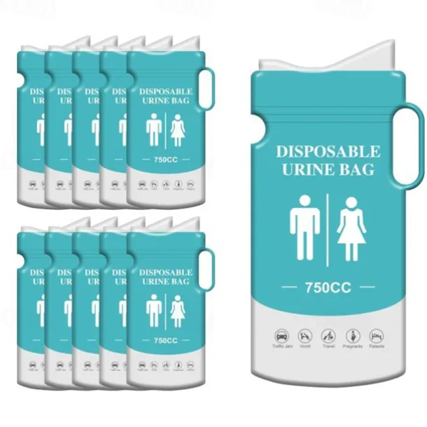12pcs Emergency Portable Urine Bag, Travel Urinal Bag, Disposable Urine Bag Used for Emergency Situations for Traffic Jams, Vomiting, Camping. Unisex Urinal Bag 750ML