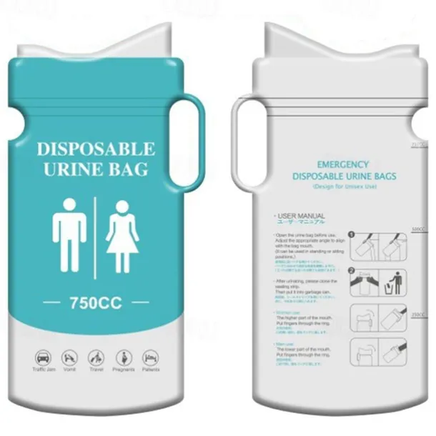 12pcs Emergency Portable Urine Bag, Travel Urinal Bag, Disposable Urine Bag Used for Emergency Situations for Traffic Jams, Vomiting, Camping. Unisex Urinal Bag 750ML