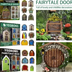 6pcs Fairy Garden Door for Tree Fairy Garden Outdoor Decor Accessories Fairytale Tiny House Doors Mini Gift for Multicolor