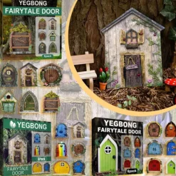 6pcs Fairy Garden Door for Tree Fairy Garden Outdoor Decor Accessories Fairytale Tiny House Doors Mini Gift for Multicolor