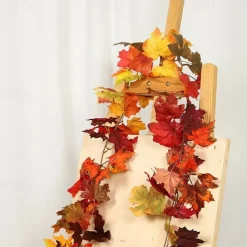 5pcs Fall Maple Leaf Garland Lights LED String Lights 1.7M 20LEDs Holiday Party Garden Thanksgiving Harvest Festival Halloween Decorative Light without Battery