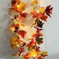 5pcs Fall Maple Leaf Garland Lights LED String Lights 1.7M 20LEDs Holiday Party Garden Thanksgiving Harvest Festival Halloween Decorative Light without Battery