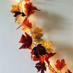 5pcs Fall Maple Leaf Garland Lights LED String Lights 1.7M 20LEDs Holiday Party Garden Thanksgiving Harvest Festival Halloween Decorative Light without Battery