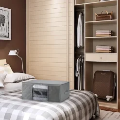 1/2/3pcs Foldable Storage Bag Set with Handles & Lids - Versatile Organizer for Clothes Bedroom Kitchen Bathroom Supplies - Durable Non-Woven Fabric TSA Approved - Gray