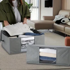 1/2/3pcs Foldable Storage Bag Set with Handles & Lids - Versatile Organizer for Clothes Bedroom Kitchen Bathroom Supplies - Durable Non-Woven Fabric TSA Approved - Gray