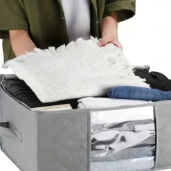 1/2/3pcs Foldable Storage Bag Set with Handles & Lids - Versatile Organizer for Clothes Bedroom Kitchen Bathroom Supplies - Durable Non-Woven Fabric TSA Approved - Gray