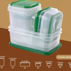 17PCS Food Container Fridge Bins, Leakproof Food Grade Plastic Various Sizes with Lid for Leftover Meals