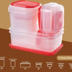17PCS Food Container Fridge Bins, Leakproof Food Grade Plastic Various Sizes with Lid for Leftover Meals