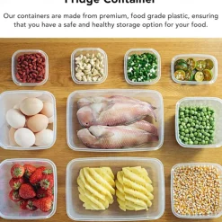 17PCS Food Container Fridge Bins, Leakproof Food Grade Plastic Various Sizes with Lid for Leftover Meals