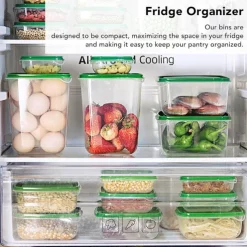 17PCS Food Container Fridge Bins, Leakproof Food Grade Plastic Various Sizes with Lid for Leftover Meals