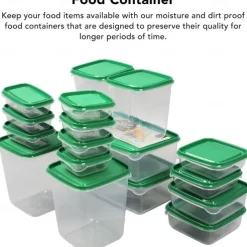 17PCS Food Container Fridge Bins, Leakproof Food Grade Plastic Various Sizes with Lid for Leftover Meals