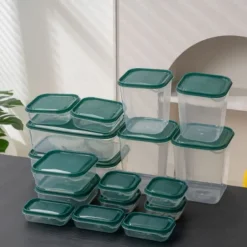 17PCS Food Container Fridge Bins, Leakproof Food Grade Plastic Various Sizes with Lid for Leftover Meals