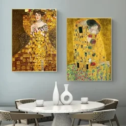 2pcs Frameless Classic Artist Gustav Klimt Kiss Abstract Oil Painting On Canvas Print Poster Modern Art Wall Pictures For Living Room Decor