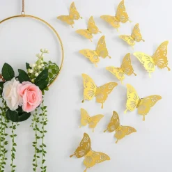 12pcs Golden Butterfly Decorations - 3D Wall Art for Parties, Crafts, and Baby Showers - Easy to Apply Stickers for Beautiful and Elegant Decor