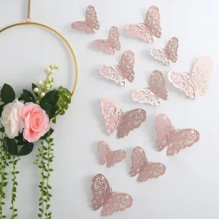 12pcs Golden Butterfly Decorations - 3D Wall Art for Parties, Crafts, and Baby Showers - Easy to Apply Stickers for Beautiful and Elegant Decor