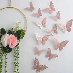 12pcs Golden Butterfly Decorations - 3D Wall Art for Parties, Crafts, and Baby Showers - Easy to Apply Stickers for Beautiful and Elegant Decor