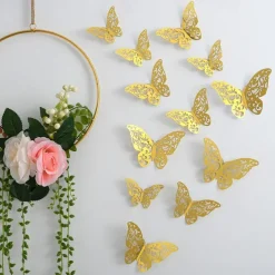 12pcs Golden Butterfly Decorations - 3D Wall Art for Parties, Crafts, and Baby Showers - Easy to Apply Stickers for Beautiful and Elegant Decor
